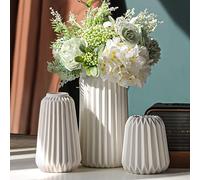 Lot de 3 vases Blancs en céramique pour décoration d'intérieur Moderne, vases à Fleurs pour décoration de Chambre, décoration bohème, Mariage, dîner, fête, Bureau, Centre de Table, Blanc