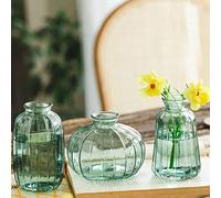 Lot de 3 Vases Bourgeons en Verre, Petits Vases Décoratifs Modernes pour Fleurs Vase à Fleurs en Verre Minimaliste pour Arrangement Floral Home Office Wedding Decor(Vert)