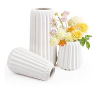 Lot de 3 Vases Décoratifs, Vase Blanc en Céramique, Vase Decoratif Design avec Rainures, Vases Décoratifs pour Fleurs, Petit Vase EsthéTique pour la Maison, Table, Entrée, Bibliothèque