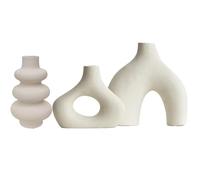 Lot de 3 vases en céramique beige - Pour décoration de salon, mariage, dîner, table, fête, bureau et chambre à coucher