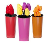 Lot de 3 vases mataliques pour Jardin, Couleurs Rose, Orange et Rouge