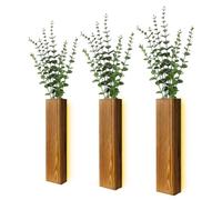 Lot de 3 Vases Muraux en Bois avec Lumières LED, Jardinière Murale en Bois pour Chambre et Salle de Bain, Vase Mural Polyvalent pour Fleurs Séchées et Fausses Plantes Vertes