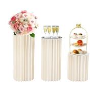 Lot de 3 vases pliables pour fleurs, champagne, desserts avec support doré, multifonction, blanc