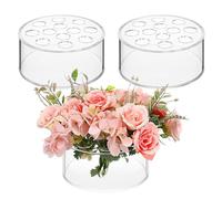 Lot de 3 vases ronds en acrylique transparent | 12 trous pour table de salle à manger, centre de table de salle à manger, centre de fleurs bas avec trous pour la maison, la fête d'anniversaire