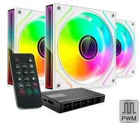 MARS GAMING MF-3DPROKIT, Kit 3x Ventilateurs PWM 120mm, Ã‰clairage ARGB Infinity Mirror 3D, Système de contrôle PWM, Paliers FDB, Télécommande et HUB, Compatibilité Totale ARGB, Blanc