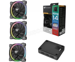 Lot de 3 Ventilateurs de boitier Thermaltake Riing Plus TT Premium RGB - 14cm (Noir)