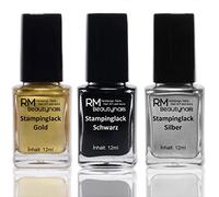Lot de 3 vernis à ongles pour stamping - 12 ml - Doré/noir/argenté RM Beautynails