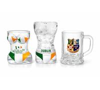 Lot de 3 verres à shot souvenir d'Irlande - Verre Torse de Dublin, I Love Irlande Tricolore, Mini Mug Irlande - Verre transparent à collectionner