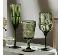 Lot de 3 verres à vin vintage verts nervurés en relief, 384,5 g, verres à pied verts, flûtes à champagne, verres colorés en cristal pour fête de mariage, bar, décoration d'intérieur