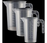 Lot de 3 verres doseurs en plastique avec poignée et graduation de gramme 250 + 500 + 1000 ml,Résistant à la chaleur,Pour détergent,Graduation fine,Convient à un usage alimentaire (transparent)