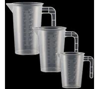 Lot de 3 verres doseurs en plastique avec poignée et graduation de gramme 50 + 100 + 250 ml,Résistant à la chaleur,Pour détergent,Graduation fine,Convient à un usage alimentaire (transparent)