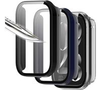 Lot De 3 Verres Trempés 9h + Coques Pare-Chocs Ultra-Fines ¿ Protection Écran Et Bords Intégrale Noir/Transparent/Bleu Pour Xiaomi Mi Band 9 Pro