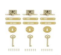 Lot de 3 verrous d'armoire pour boîte de rangement à bijoux, coffret en bois, coffre vintage avec clé en alliage de zinc, finition antique (doré)