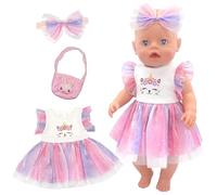 Lot de 3 vêtements de poupée rose pour poupée de 30 à 45 cm - Comprend une jupe tutu de chat et un nœud - Sac pour poupée de 14 à 18 pouces - Cadeau pour enfants, amis, filles, anniversaire