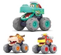 Lot de 3 Voiture Enfant 1 2 3 Ans, Jouet Bebe 1 an, Friction Pull Back Monster Truck Camion Jouet Animaux, Petite Voiture Cadeau G