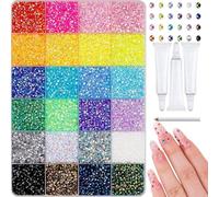 Lot De 30 000 Bedazzling Kit De Stras, Strass A Coller, Strass Ongle Nail Art, Applicateur De Pierres Précieuses, Stylo De Peinture, Stylo De Cire, Pincette, Résiste à L'eau (24 Couleurs)