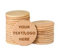 Lot de 30 à 1 000 jetons en bois personnalisés de 3,8 cm, gravés avec votre logo/texte ou image sur une copeaux de bois, parfaits pour bar, fête, mariage, événements d'entreprise, promotions