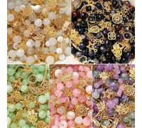 Lot de 30 à 50 g de perles de verre colorées mélangées, pendentifs en métal, perles d'espacement, accessoires de bijoux pour bracelets, colliers, fabrication de bijoux, mélange, or, 30 grammes