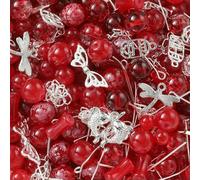Lot de 30 à 50 g de perles de verre mélangées, pendentifs en métal, perles d'espacement et accessoires de bijoux pour la création de bracelets, colliers et bracelets de cheville - Rouge-Argent - 30