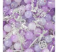Lot de 30 à 50 g de perles de verre mixtes, pendentifs en métal, perles d'espacement, accessoires de bijouterie pour bracelets, colliers, bracelets de cheville, fabrication de bijoux - Violet-Argent