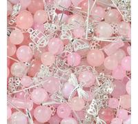 Lot de 30 à 50 g de perles de verre mixtes, pendentifs en métal, perles d'espacement, accessoires de bijouterie pour bracelets, colliers, bracelets de cheville, fabrication de bijoux - Rose-Argent -
