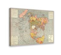 Lot de 30 affiches sur toile représentant une carte de la Terre plate et azimutale de la Seconde Guerre mondiale 1943 - Décoration murale moderne pour chambre à coucher - 30,5 x 45,7 cm