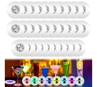 Lot de 30 autocollants lumineux colorés 3 modes d'éclairage Ronds de 6 cm pour bouteilles Dessous de verre universels pour fête et bar
