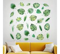 Lot de 30 autocollants muraux Jungle Salon Feuille Décor Feuilles Tropicales Plante Verte Arbre Autocollant Art Decal Palmier Décoration Murs Fleur Mural Botanique Vinyle Décalcomanies Cuisine Maison