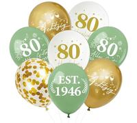 Lot de 30 ballons d'anniversaire 80 ans, verts, dorés, blancs, décoration d'anniversaire 1946 avec quatre-vingts ballons confettis, décoration d'anniversaire 80 ans, décoration de fête pour adultes