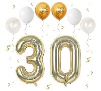 Lot de 30 ballons en aluminium en forme de chiffre 3 et 0 avec 6 ballons à l'hélium décoratifs pour 30e anniversaire Doré clair 101,6 cm