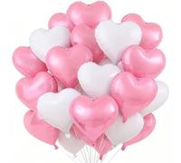 Lot de 30 ballons en aluminium Mylar en forme de cœur pour décoration de fête de mariage pour femmes et enfants - 45,7 cm - Rose/blanc