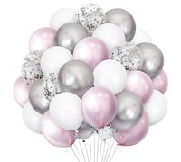 Lot de 30 ballons en latex à l'hélium avec confettis roses et argentés - 30,5 cm - Pour filles, anniversaire, fête prénatale, mariage, enterrement de vie de jeune fille