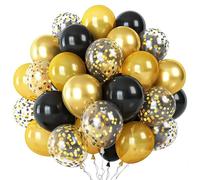 Lot de 30 ballons noirs et dorés de différentes tailles 30,5 à 25,4 cm - Kit de ballons à confettis noirs et dorés métallisés pour anniversaire, remise de diplôme, fête prénatale, décoration de fête à