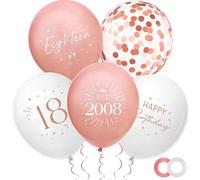 Lot de 30 ballons pour 18e anniversaire - Décorations de fête d'anniversaire avec ballons confettis et ruban - Ballons imprimés vintage EST 2008 pour filles - Or rose - Décorations de fête