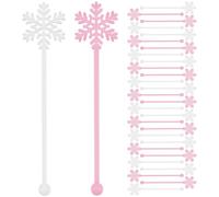 Lot de 30 bâtonnets à café réutilisables en forme de flocon de neige pour Noël, chocolat chaud, café, bar en acrylique avec poignée confortable pour fêtes et repas à domicile