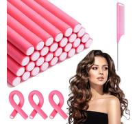 Lot de 30 bigoudis flexibles sans chaleur - 240 mm de diamètre - Diamètre : 14 mm - Bigoudis en mousse Twist - Pour cheveux longs - Rose