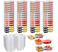 Lot de 30 boîtes à goûter réutilisables avec séparateurs,Reusable on the go Snack Containers,Contenants Plastique avec 2 Compartiments,Récipients à épices,Container, pour Condiments, Salade, Voyage