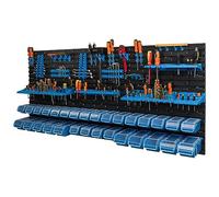 Lot de 30 boîtes de rangement empilables avec couvercle, panneau porte-outil 178 x 78 cm, systeme de rangement de garage atelier, banc de travail, pour outils a main