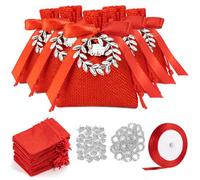 Lot de 30 bonbonnières de remise des diplômes, sacs à dragées avec pendentifs couronne et ruban rouge pour dragées, bonbonnières, décoration de remise des diplômes, argent