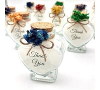Lot de 30 bougies en verre en forme de cœur avec autocollant personnalisé et fleurs séchées, cadeaux de fête prénatale (blanc)