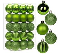 Lot de 30 boules de Noël avec ficelles, 50 mm, en plastique incassable vert à suspendre, pendentifs pour sapin de Noël pour maison, fête, mariage, vacances