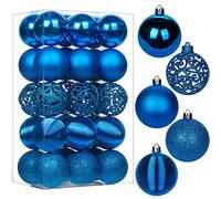 Lot de 30 boules de Noël avec ficelles, 60 mm, en plastique incassable bleu à suspendre, pendentifs pour sapin de Noël, pour la maison, les fêtes, les mariages, les vacances