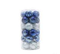 Lot de 30 boules de Noël avec motifs peints assortis, y compris diamants et rayures, ornements en plastique incassable pour pendentif d'arbre (bleu)