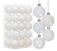 Lot de 30 boules de Noël de 6 cm en plastique avec crochet de suspension - Décoration de sapin de Noël en plastique pour mariage, fêtes, anniversaires, Noël, Halloween, décoration de la maison