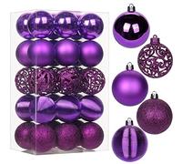 Lot de 30 boules de Noël en plastique incassable avec ficelles - Décorations à suspendre pour sapin de Noël, maison, fête, mariage, vacances - 60 mm - Violet