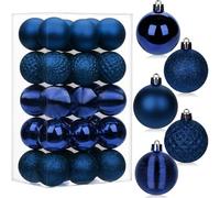 Lot de 30 boules de Noël en plastique incassable avec ficelles - Décorations à suspendre pour sapin de Noël, maison, fête, mariage, vacances - Bleu foncé - 50 mm