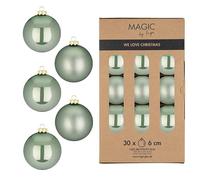 Lot de 30 boules de Noël en verre - 6 cm - Mat et brillant - Boules de Noël pour Noël - Décoration de Noël et décoration de sapin de Noël - Sauge douce