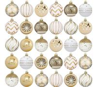 Lot de 30 Boules de Noël incassables 10 Motifs - 6 cm - pour Décorations de Noël Intérieure ou Extérieure, Decoration Noel Sapin- Or Blanc