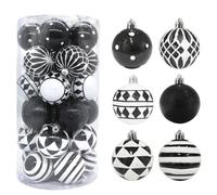 Lot de 30 boules de Noël - Noir et blanc - 6 cm - Boules de Noël faites à la main avec crochet de suspension - Pour décorations de Noël et décorations de Noël (noir)