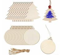 Lot de 30 boules de Noël vierges en bois naturel avec ficelle incluse Peinture et décoration pour enfants et artisans (A)